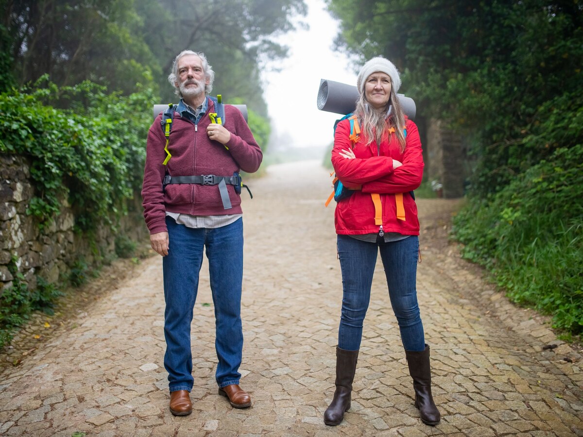 Active senior hikers on a scenic path