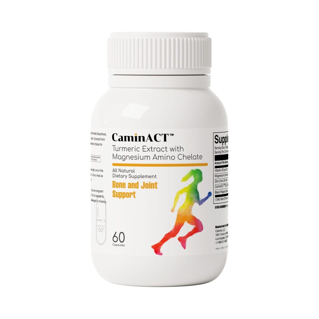 Bottle of CaminACT Turmeric Extract with Magnesium Amino Chelate, 60 capsules