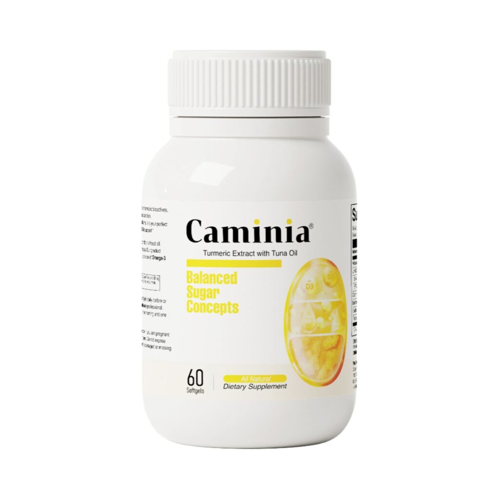 Bottle of Caminia Turmeric Extract with Tuna Oil, 60 softgels
